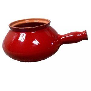 Piral Terracotta Red Stoneware Pot Soup Bowl Dish w/ Handle Italian Enamel